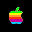 Static 32x32 pixel art icon of a multicolored Apple logo with rainbow stripes and green stem on black background.
