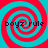 Four identical spiral patterns in red and cyan with 'boyz rule' text overlaid on each, arranged in a