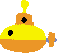 Pixelated yellow and orange submarine icons arranged in a 3x2 contact sheet with blue bubbles on gray background, each showing slight variations across six frames.