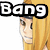 Pixelated anime-style character with long blonde hair and a gray headband, showing two states: one with 'Bang' text above the head and another with 'Ugh' text below.
