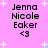Pixelated text 'Jenna Nicole Eaker' with '<3' symbol on pink background with white starbursts, four identical copies