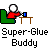 Pixel art animation of a red-shirted figure seated at a brown table, interacting with a blue device while displaying various expressions and actions.