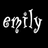 Animated sequence showing the name 'emily' in white cursive text with pink accent letters on a black background, each frame highlighting different letter positions.