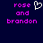 Pixelated text 'rose and brandon' in bright pink on dark blue background with a white heart symbol above the right side of the text.