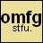 Static pixelated icon with black text on a pale yellow background, featuring the phrase "omfg stfu." in blocky digital font.