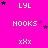A bright pink background displays repeated text and star symbols in white, black, and purple pixelated fonts.