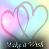 Two overlapping heart outlines in pink and brown hues against a soft pastel gradient background with the text 'Make a Wish' at the bottom.
