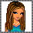 A 48x48 pixel animated buddy icon split into two frames showing a cartoon girl with long brown hair and blue eyes on the left, and text reading "little blue birds rule" on a light blue background on the right.