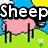 Pixelated cartoon sheep with pink, green, purple, and blue wool stand on a grassy field under a yellow sun and white clouds. Text reads "Sheep Are Rockin Ma World!" in bold black-outlined letters.