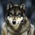 Pixelated close-up of a dog's face with upright ears, dark eyes, and light brown fur against a blurred blue-gray background.