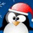 Pixelated penguin wearing red Santa hat with white trim against blue starry background, green text reads "Too much Halloween Candy can result in this please eat responsibly"