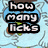 Pixelated cartoon cat with blue eyes and green nose, repeated in a pattern on light blue background, text overlays form question about licks to center