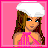 A 4-frame pixel art contact sheet showing a cartoon woman in pink attire with a white headpiece, displayed on a bright pink background.