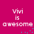 Pixelated text 'Vivi is awesome' on magenta background with cyan dots, two identical static frames with slight dot position differences.