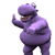 A purple cartoon character with a large rounded body and small limbs performs sequential hand gestures against a white background.