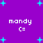 Purple background with cyan plus signs and four instances of 'mandy C=' text in white pixelated font.