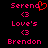 Pixelated text and symbols in bright pink on black background, with one frame showing a red heart replacing the 'd' in Serend.
