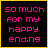 A 4x3 contact sheet of a pixel art animation showing the phrase "so much for my happy ending" with changing yellow highlights across frames on black backgrounds bordered by pink and yellow lines.