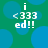Green background with blue circles, white text 'i <333 ed!!' in pixelated font, no visible animation changes.