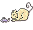 Four pixelated cat and mouse animations on gray background, each showing distinct poses of a light yellow spotted cat with curled tail and small purple mouse.