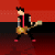 Pixelated animated contact sheet showing a character playing guitar across three frames with green text in one frame.