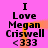A pink background displays two identical text-based icons with 'I Love Megan Criswell <333' text, each featuring a central orange vertical blur effect.