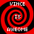 Four identical red and black spiral patterns with white text reading "VINCE IS AWEOME" arranged in a on a solid background