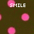 Pixelated image with dark brown background, pink circular shapes, and white text reading "SMILE because its the 2nd best thing u can do wit ur lips".