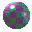 Pixelated spherical icon with purple and green sections, white highlight at top, and shifting purple-green pixel clusters on the right side.
