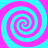 Four spirals in alternating cyan and magenta colors arranged in a on a cyan background