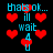 Pixelated cyan text reads "thats ok... ill wait 4 u" over red hearts on black background, with visible animation changes between frames.
