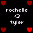 Pixelated icon with black background, red hearts at corners and center, white text 'rochelle', '<3', 'tyler' repeated in two