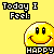 Yellow background with repeated 'Today I Feel:' text and smiling face icons showing color variations in the smile and text.