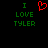 Green text 'I LOVE TYLER' on black background with red pixelated heart symbol replacing the word 'LOVE'.