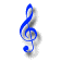 Blue treble clef icon with gray shadow effect on white background, showing three distinct animation states.