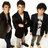 Pixelated image of six identical figures in dark jackets and light pants, with pink text overlays reading "Joes: Nick F hotties!" and "Kevin... ugly".