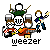 Pixel art of a band with four members playing instruments, labeled 'weezer' below, on a gray background.
