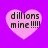 Four pink heart-shaped icons with dark green text reading 'dillions mine !!!!' on a solid purple background, arranged in a