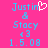 Pixelated text on bright pink background with blue and white elements, including a heart symbol replacing the 'i' in Justin.