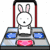 Pixelated image of a white rabbit with pink inner ears inside a red-framed device, next to black text reading DDR NAT-10A.