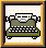 Four framed pixel-art typewriters with paper, each in a showing sequential animation frames