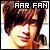 Pixelated portrait of a person with dark hair and light skin, featuring text "AAR FAN" in blocky white letters at the top against a dark background.
