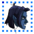 Blue-skinned character with dark hair in profile view, head turning left to right across frames, set against blue background