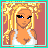Pixel art contact sheet showing a blonde female character in three frames with text boxes below, depicting upper body, midsection, and lower body views against reddish-brown background.