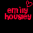 Red pixelated text 'emily hougey' on black background with a red heart symbol above the name in one view, and without the heart in another.