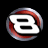 Static pixelated icon featuring a stylized white letter B inside a circular red and silver border on black background.