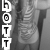 A grayscale image of a person in motion with vertical text overlays on the left and right sides.