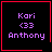 Four identical black square with red borders display purple text reading "Kari <33 Anthony"; two have small red symbols in the bottom-right corner
