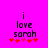 Pixelated text 'i love sarah' on bright pink background with red and pink heart symbols below, two identical frames showing animation change in heart colors.