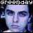 A 3x3 contact sheet of nine identical frames showing a person's face with repeated "greenday" text in pixelated font above each row, displayed as an animated buddy icon.